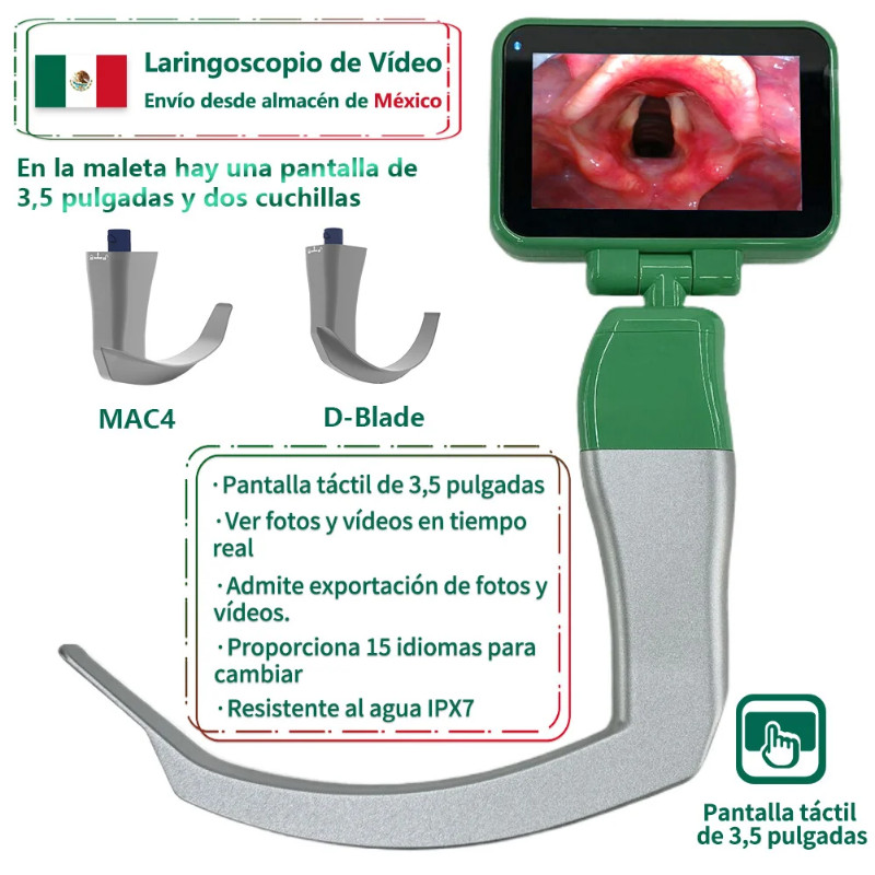 MAC 4 D-Blade with 3.5" Touchscreen Digital Video Laryngoscope, Suitcase includes Portable Video La
