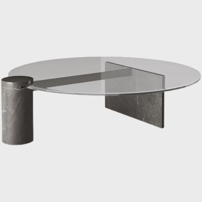 Glass coffee table, light luxury marble base, simple living room, modern metal coffee table