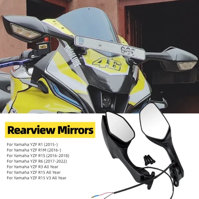 For Yamaha YZF-R1 R1M/S 2016- YZF-R3 YZF-R6 YZF-R15 YZF R15 V3 Motorcycle Rearview Mirror With LED