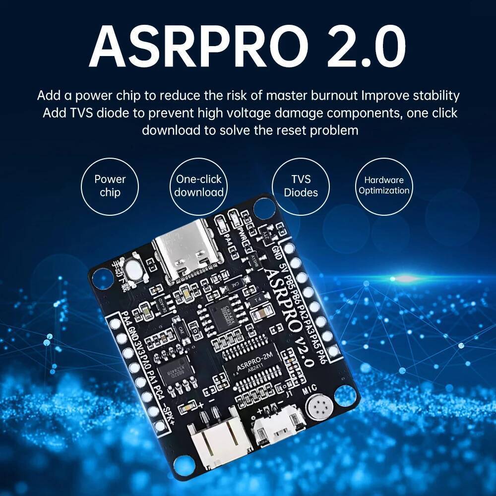 ASR PRO2.0 โมดูลการรับรู้คําพูดบอร์ดพัฒนาออฟไลน์อัจฉริยะคําพูดโมดูลจดจําแกนบอร์ดในตัว 2MB/4MB