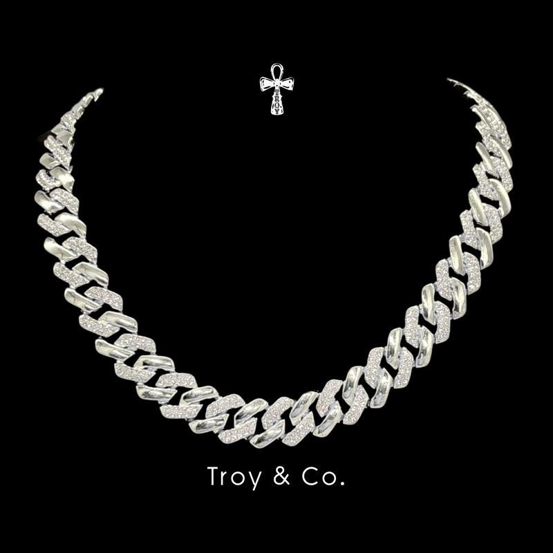 Iced Cuban Chain เพชร  Moissanite iced out สร้อยคอคิวบันแร็ปเปอร์  ผู้ชาย TMDN008 Troy & Co.