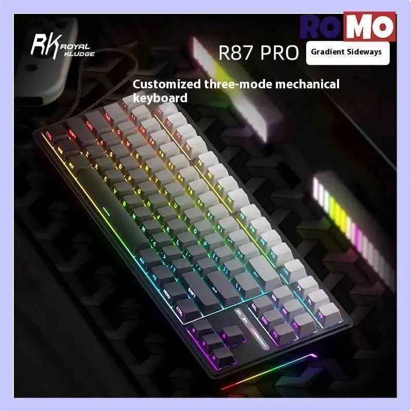 RK R87pro คีย์บอร์ดเชิงกลแบบถอดเปลี่ยนได้แบบเต็มคีย์ไร้สายบลูทูธคอมพิวเตอร์สํานักงานคีย์บอร์ดเกมปุ่ม