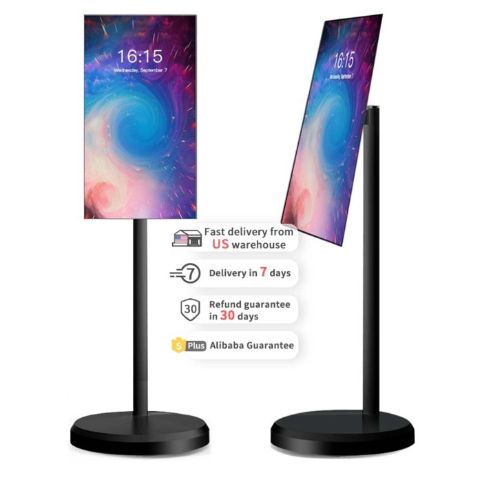 Black 21.5 Inch 4GB+64GB Smart Display  Battery-Power Android Portable TV In-cell Touch Screen Gym