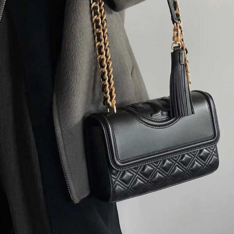 T TB กระเป๋าหญิง Original Order 75576 FLEMING กระเป๋าถือพู่หนังแท้โซ่ Crossbody กระเป๋าสะพายเพชร