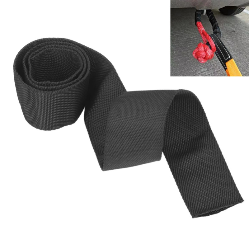 Polyester Winch Rope Protective Sleeve Black Universal For 5cm/1.97in Width Cable Line