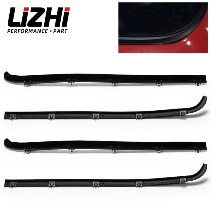 4 PC Kit Rubber Felt Front Door Window Sweep Trim Seals Car Belt Weatherstrip Dew Wipe Set For 87-9