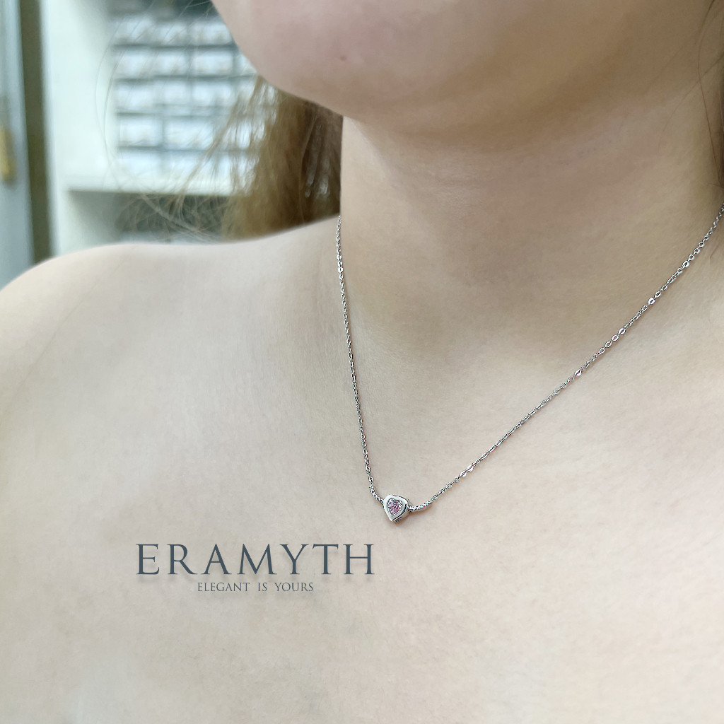Eramyth Jewelry: สร้อยคอพร้อมจี้ เงินแท้925 เพชรสวิสCZ จี้รูปทรงหัวใจ เล็กๆน่ารัก SJ-0118-R09-40 (พ
