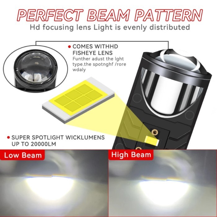 Y6 H4 LED Projector Headlight Projector Lens with Fan Cooling 90W Automobile Hi Lo Beam Bulb 12V 65