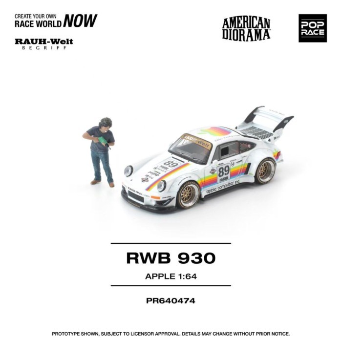 Pop Race 1: 64 Pop Race RWB 930 White Apple High Tail Doll Simulation Car Model Collection