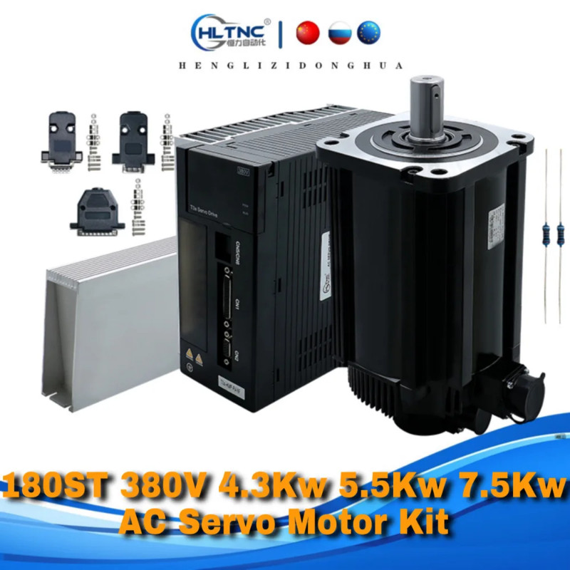 NEW 180ST 380V 4.3Kw 5.5Kw 7.5Kw Large Power AC Servo Motor Kit With T3A RS485 28A 39A Engine Drive