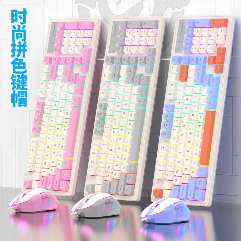 Viper KM800 เมาส์คีย์บอร์ดแบบมีสายชุด Mechanical Feel Gaming Gaming คีย์บอร์ด 98 คีย์แล็ปท็อป xxyydb