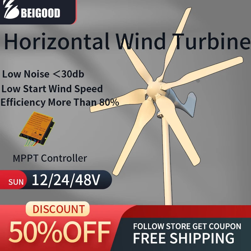 Wind Turbine Generator 3000W 3KW 12V 24V 48V DC 6 Blades With MPPT Controller System Portable Windm