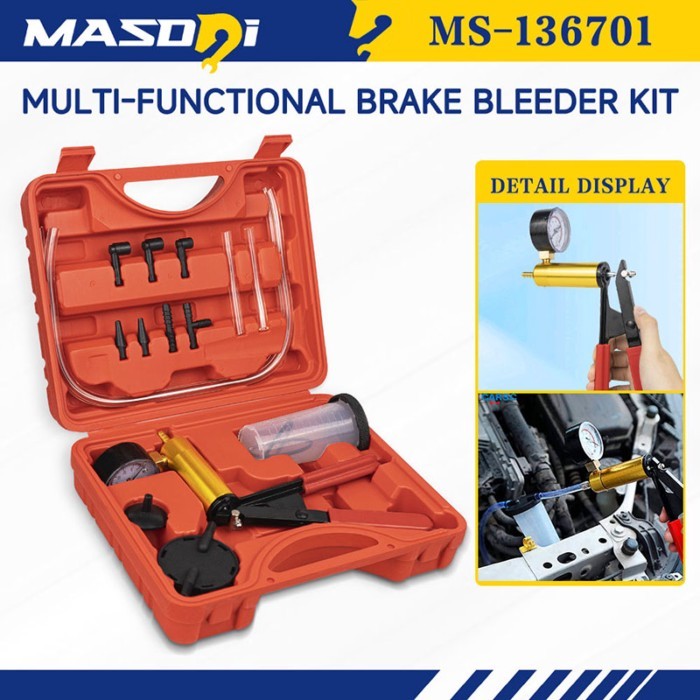 Masdsi 16PCS Brake Bleeder Kit, Brake Bleeder and Handheld Vacuum Pump for Automotive with Adapters