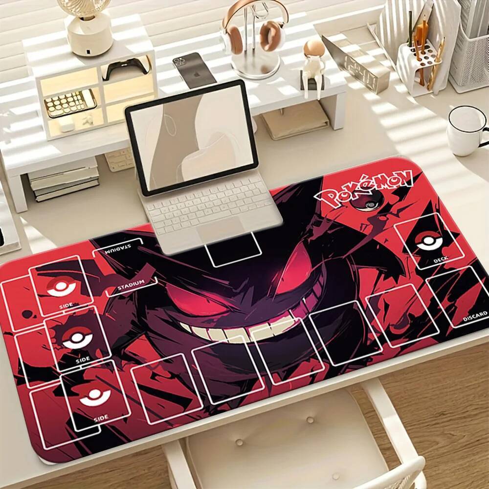 Pokemon Gengar Red Black TCG Playmat พร้อมโซนการ์ดกันลื่นเสื่อเกมแผ่นรองเมาส์สําหรับเล่นเกมแผ่นรองโต๊ะ