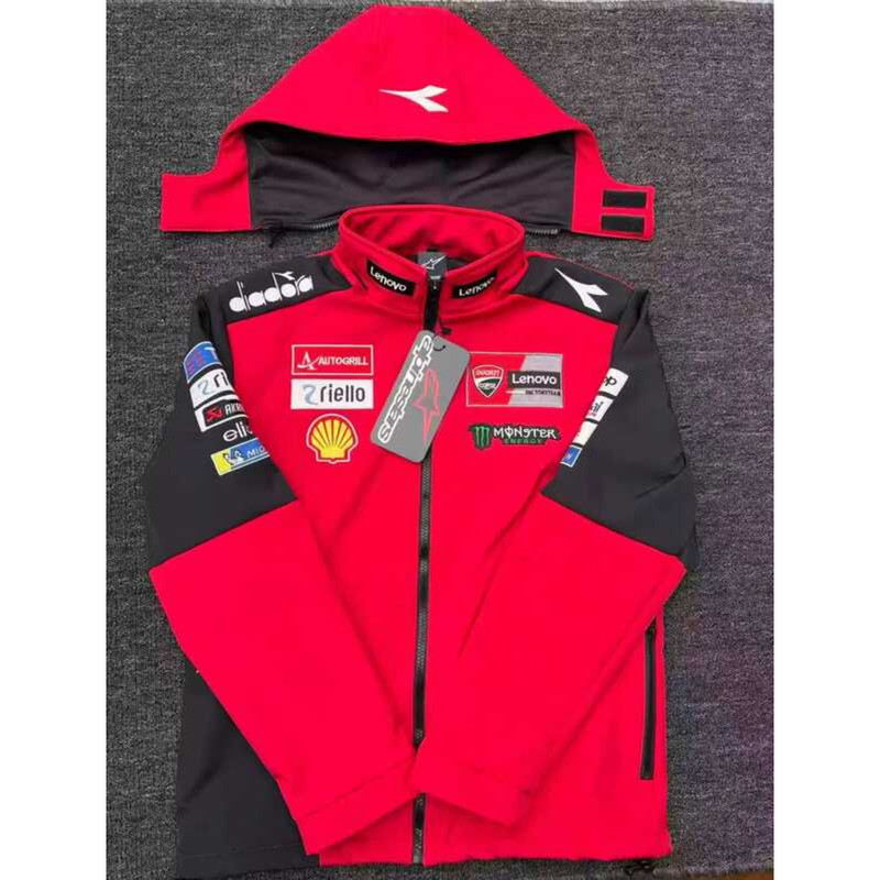 เสื้อกันหนาวพร้อมฮูด Ducati สำหรับขี่จักรยานยนต์ แบบสวมทีมจากโรงงาน