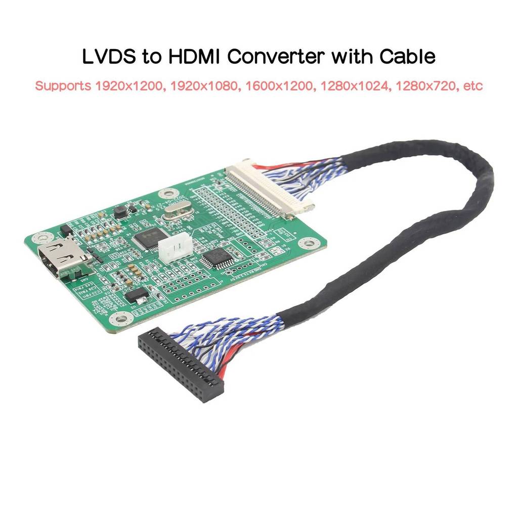 บอร์ดอะแดปเตอร์แปลง LVDS เป็น HDMI พร้อมสาย | รองรับ 1920x1200, 1920x1080, 1600x1200, 1280x1024, 128