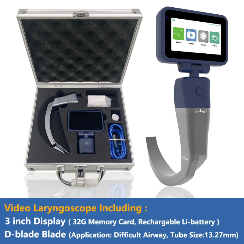 Anesthesia Video Laryngoscope with D-Blade Reportable Video Laryngoscope for Intubation 3.2 inch Di
