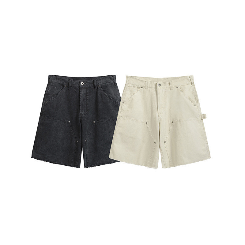 th American Style Functional High Street MM6 Distressed Frayed Cargo Pocket กางเกงขาสั้นห้าจุด Unise