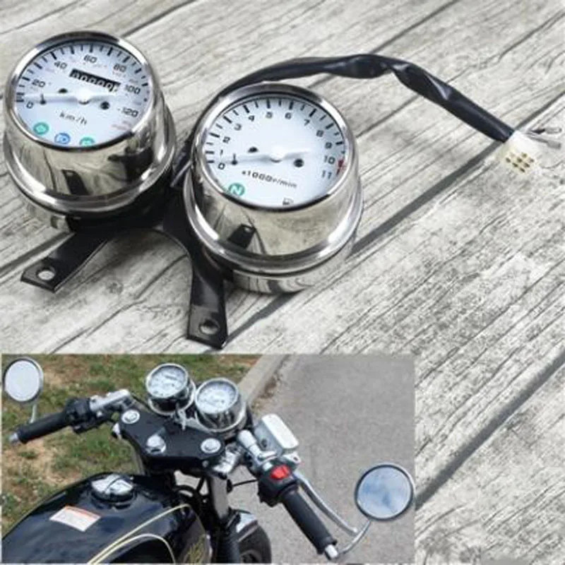 Ranger GN125 Retro Motorcycle Modified Stainless Steel Meter Double Meter Odometer Tachometer Stop