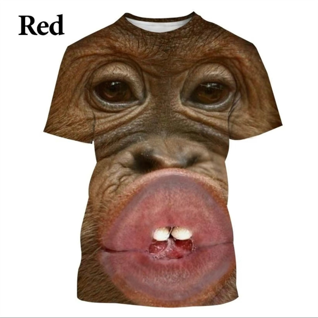 ตลก 3D Lips Kissing Graphic Set ในสไตล์ Gorilla และ Orangutan เสื้อยืดแขนสั้นสำหรับผู้ชาย