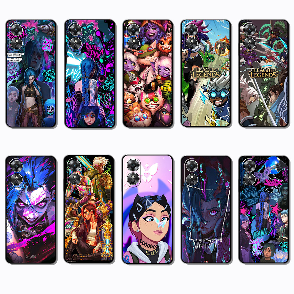 สําหรับ OPPO A17 A17K A18 A31 A32 A33 A38 A39 A52 A53 K14 League of Legends กรอบสีดํายืดหยุ่น TPU So