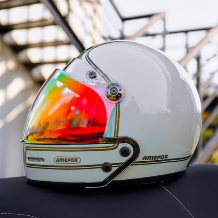 Variable 3/4 Combination Helmet Retro Helmet Full helmet Motorcycle Helmet White Gold Four Season C