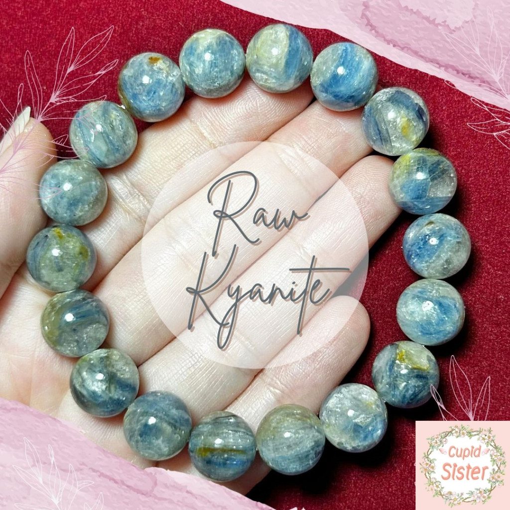 CupidSister สร้อยข้อมือหินไคยาไนต์ Kyanite ดิบสีธรรมชาติ (4) ติดควอตซ์ใส หินปลดหนี้ เสริมด้านหน้าที