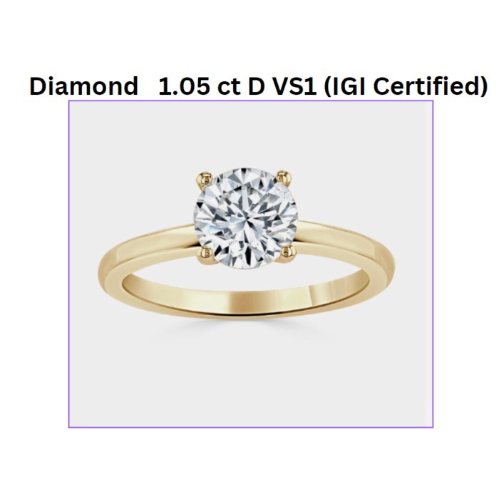 Diamond Solitaire Ring แหวนเพชรแท้ ทองคำ 9K 1.05 ct HPHT Diamond น้ำ 100 (D) VS1 ทองคำ พร้อมใบเซอร์