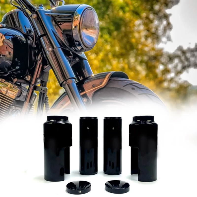 Harley Motorcycle Black Aluminum Full Front Fork Cover Set Tube Cap Kit for Harley Dyna Fxd Street