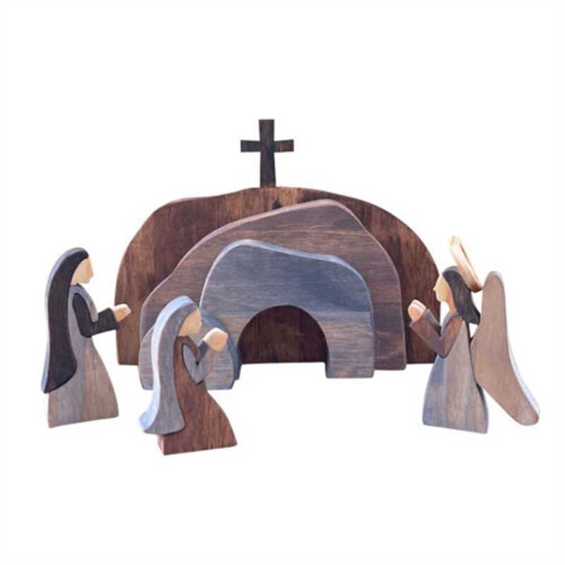 C YOWK Jesus Statue Decoration Wooden Nativity Statue Set Easter Crafts