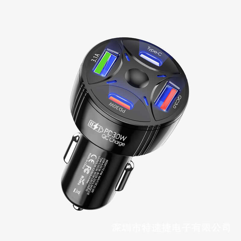 Car Charger PD63w Fast Charge 60W Car Charger One สําหรับสี่ 2usb + 2typeC Multi-Port 2C Luminous Fo