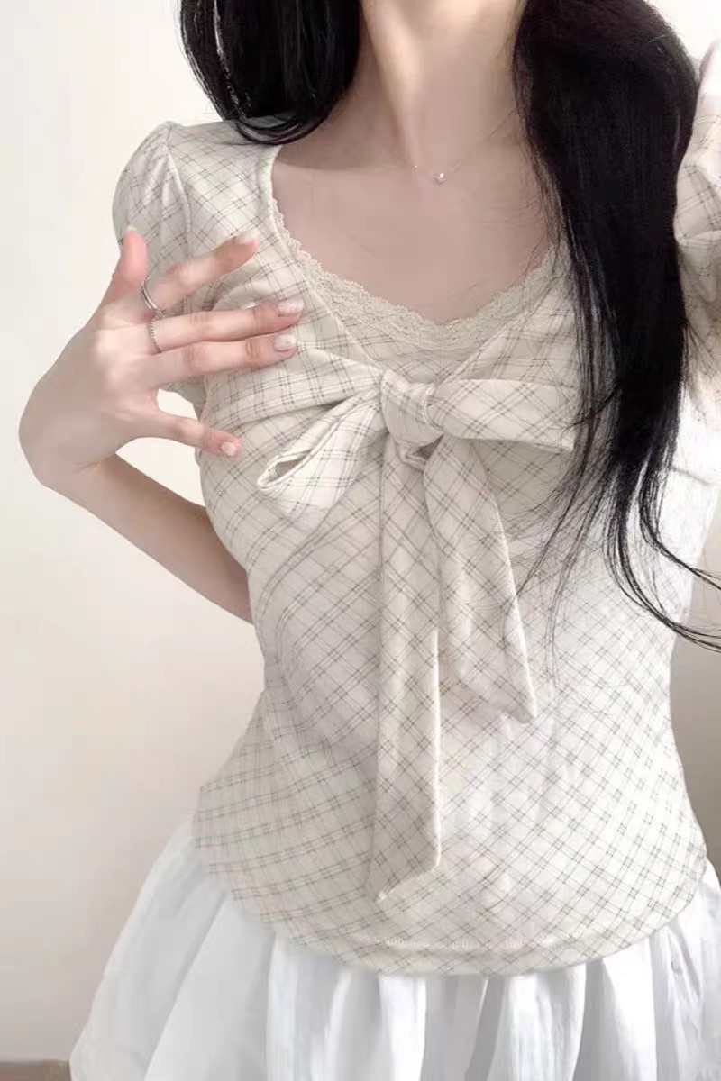 เสื้อเชิ้ตแขนสั้นผูกโบว์ ดีไซน์ทันสมัย รหัส 100681