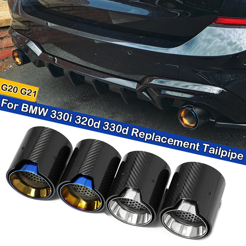 2 PCS/lot Carbon Fiber Exhaut Tips for BMW G20 G21 330i 330d 320i M Performance Exhaust System Pipe