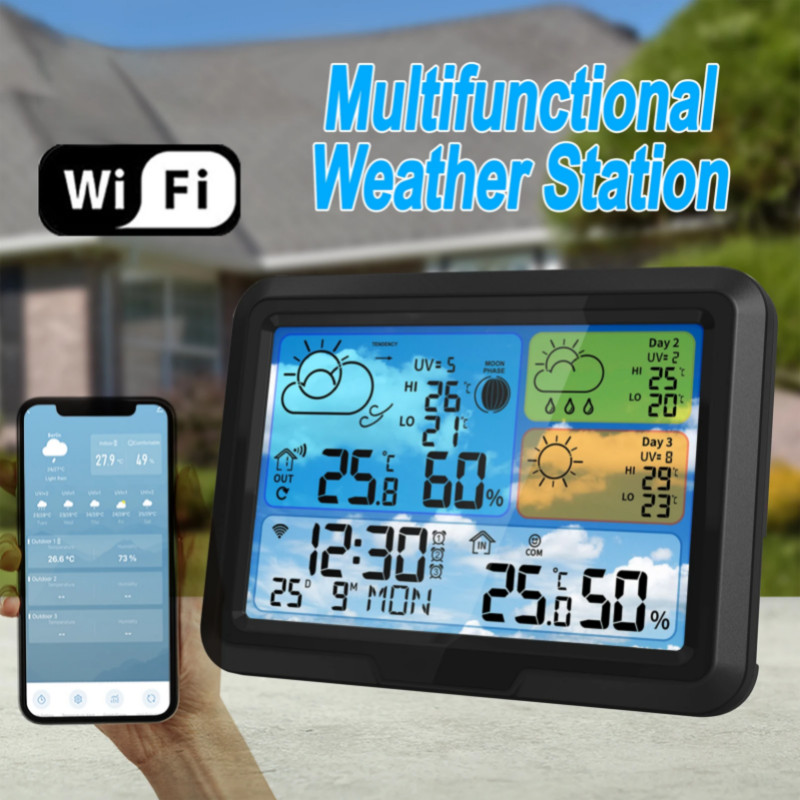 WiFi Weather Station Indoor/Outdoor Weather Thermometer with APP Control Color Display Digital Weat
