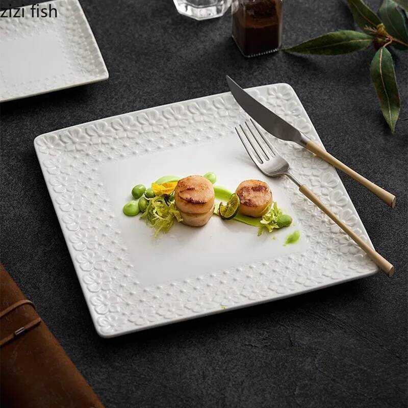 C Relief Wer Ceramic Square Plate Steak Plate Dessert Plate Snack Plates Restaurant Molecular Cuisi