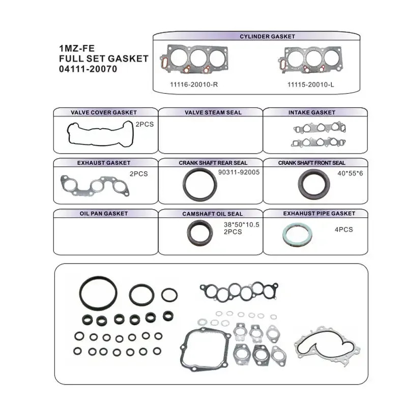 1MZFE 1MZ-FE Engine Complete Rebuilding Gasket Set 04111-20041 forTOYOTA CAMRY Saloon/Estate CV2 XV