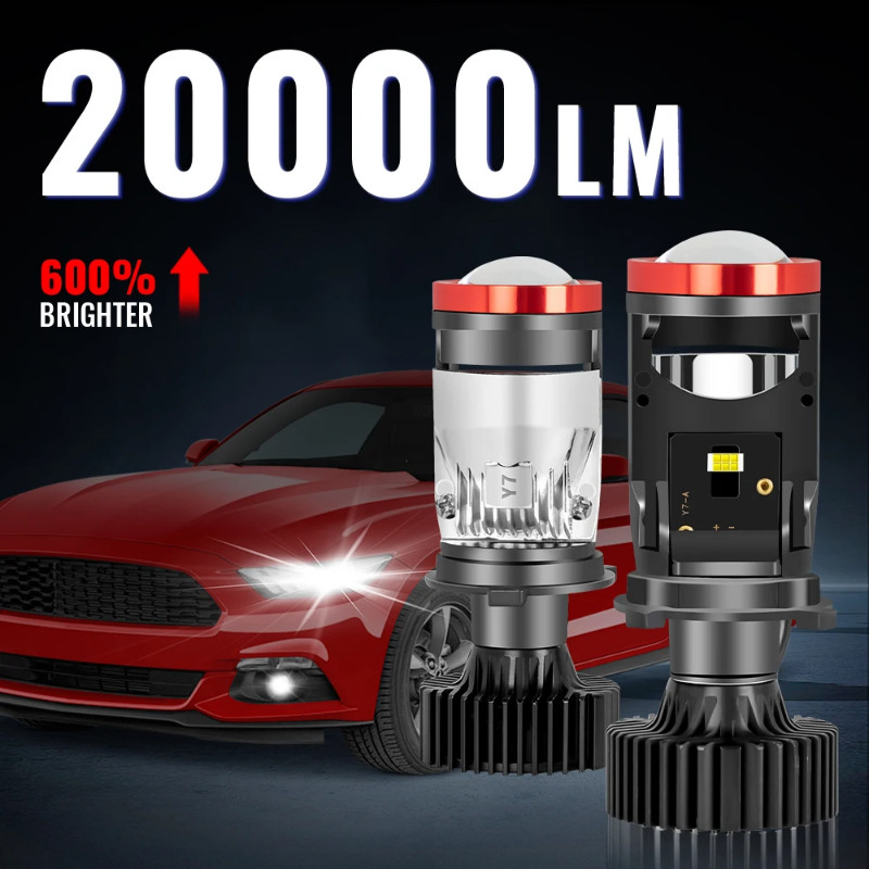 Y7 Bi LED H4 Car Headlight Bulbs Mini Projector Lens 20000LM 120W Canbus 6000K H4 LED Projector Lig