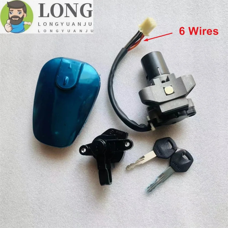 6 Wire Motorcycle Ignition Switch Lock Fuel Gas Tank Cap Cover +Storage Box Lock+Helmet Set Lock Fo