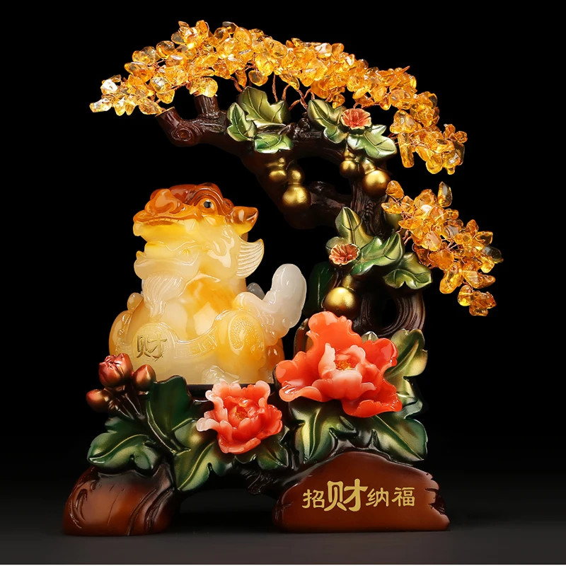 Chinese Crystal Ornament Lucky Pixiu Ornament Office Desk Ornament Living Room Study Resin Chinese