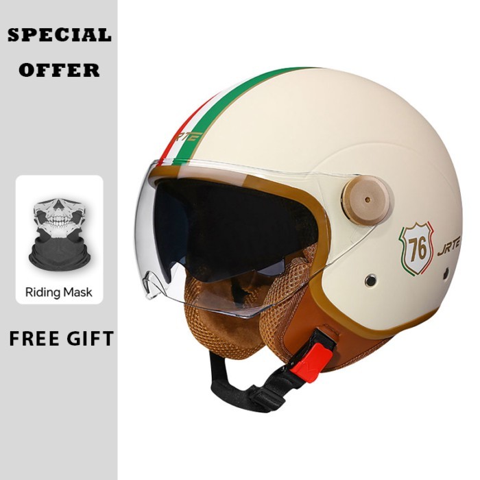 Retro TT&COCASCOS Motorcycle Helmet Open Face Dual Visors Jet Helmet Electric Scooter Bike Motorbik