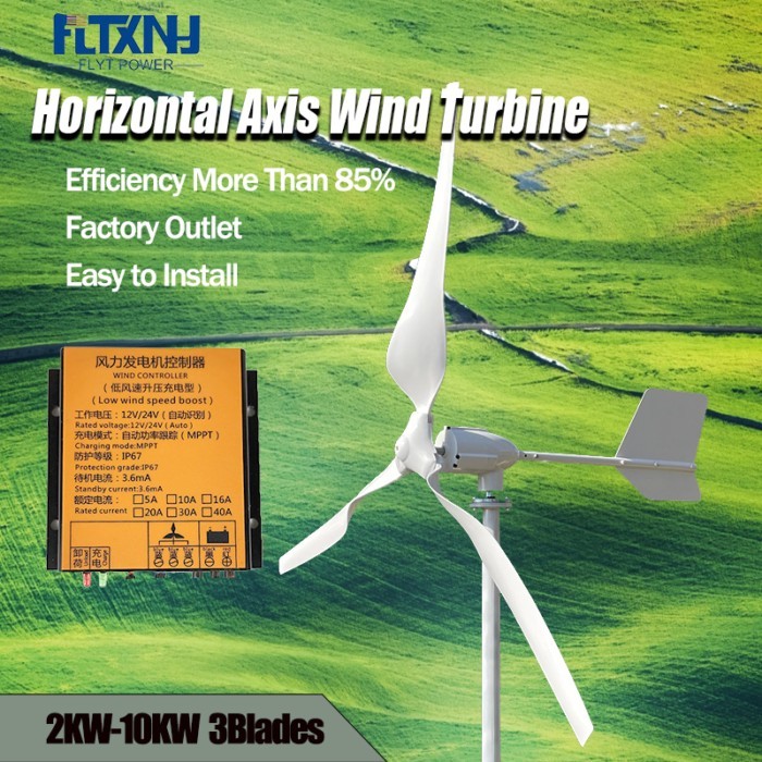 Horizontal Axis Wind Turbine Generator 8KW 24V 48V 96V Free Alternative Energy Camping Windmill Low