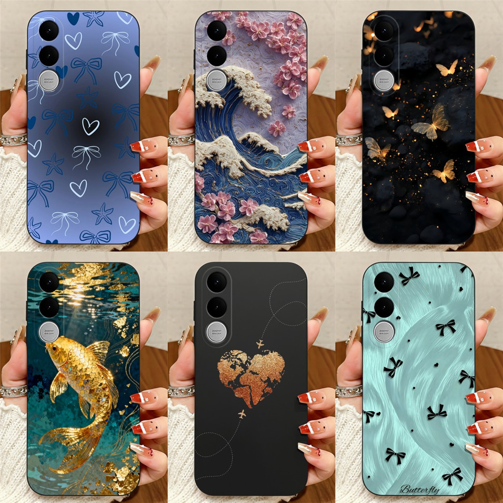 สําหรับ Vivo V70 FE V70 V70E Lite กรณี Love Heart Goldfish Matte ทนทาน Anti-Fingerprint กันกระแทกสําหรับ VivoV70FE VivoV70ELite ซิลิโคน Capa ปกหลัง