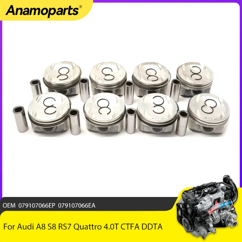 Engine Parts 8x Piston & Rings Set Φ84.5mm STD Fit 4.0 T For Audi A8 S8 RS7 Quattro 4.0T V8 15-17 0