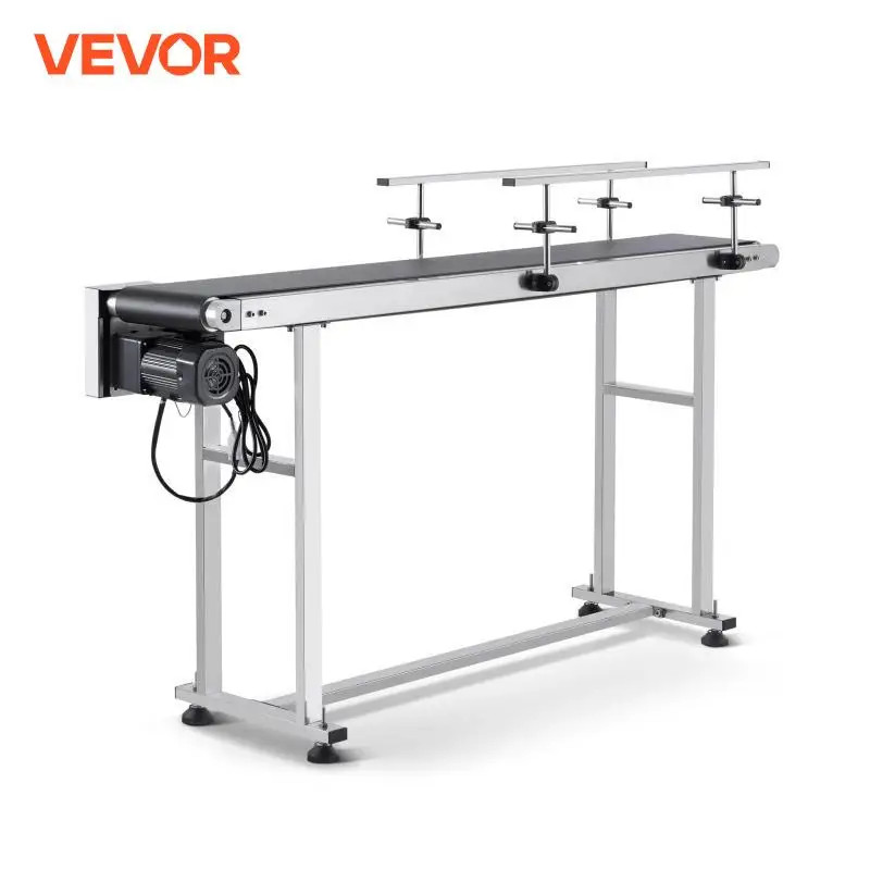 VEVOR PVC Belt Conveyor Table Double Guardrail Stainless Steel Motorized Adjustable Speed for Facto