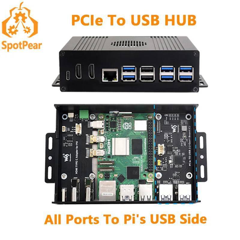 Raspberry Pi 5 Box Case Kit-B PCIe เป็น USB3.2 Hub พอร์ตทั้งหมดถึงด้าน USB ของ Pi
