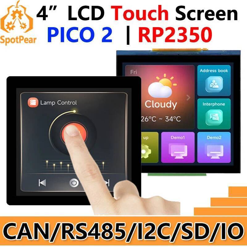 Raspberry Pi Pico 2 RP2350 4 นิ้ว LCD CAN RS485 QMI8658 บอร์ดพัฒนา 480x480 TouchScreen จอแสดงผล RP23