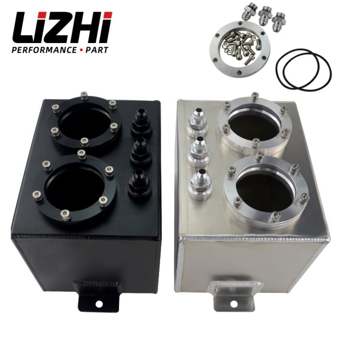 LIZHI RACING - 3L Dual BILLET ALUMINUM FUEL SURGE TANK / SURGE TANK Without 044 FUEL PUMP SILVER OR