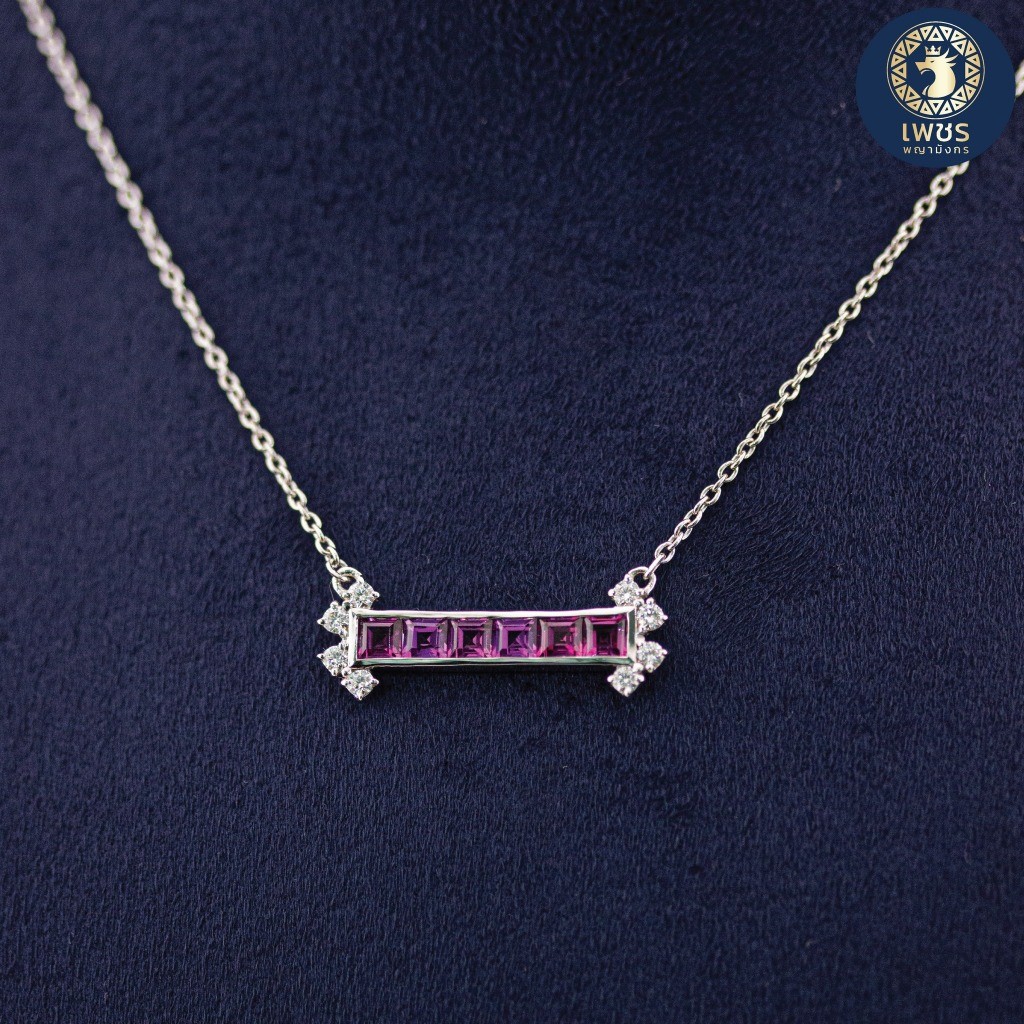 สร้อยคอ Rhodolite ประดับเพชร ทองคำ 9K ความยาว 16 นิ้ว