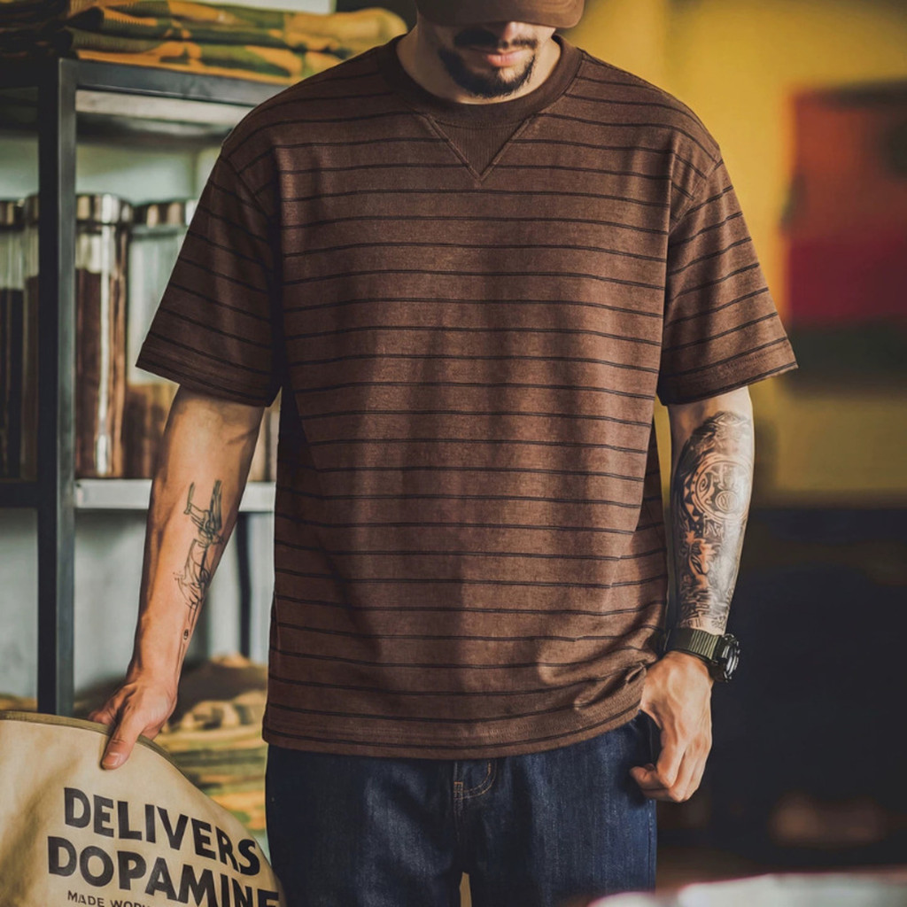 Wuluwear 320g หนักปอนด์สไตล์อเมริกันวินเทจลายเสื้อยืดแขนสั้นผู้ชายฤดูร้อนใหม่พอดีหลวมพลัสขนาดลำลองด้านบน