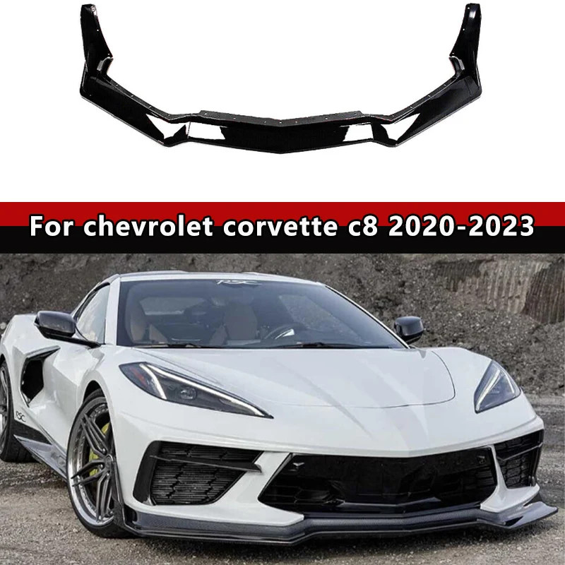 For Chevy Corvette C8 Z51 2020-23 ZR1 Style Glossy BLK Front Bumper Lip Splitter Deflector Front Bu